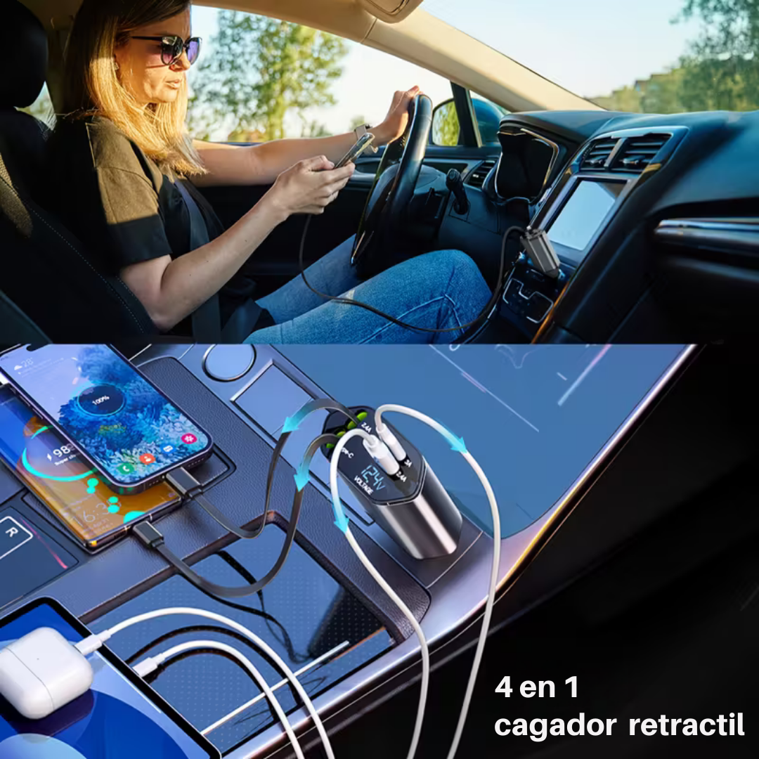 Cargador retractil para carro-Carga inteligente en tu vehículo