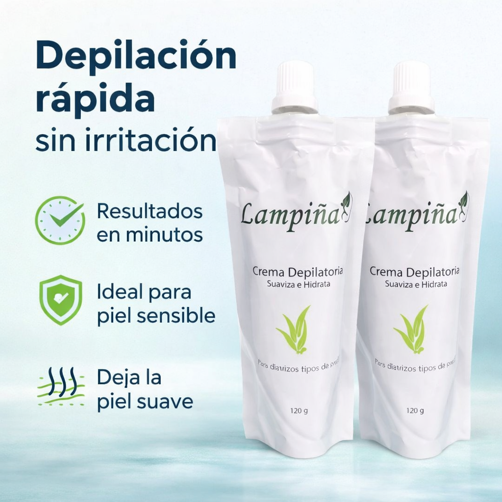 Crema depilatoria Lampiña Corporal 120g-Depilación rápida sin irritación, incluso en piel sensible.