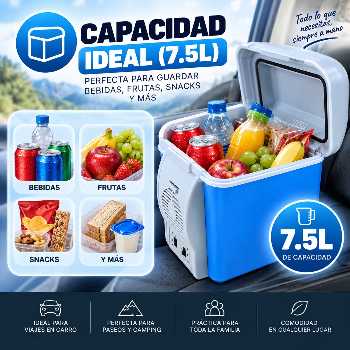 NEVERA PORTATIL PARA CARRO 7.5 L