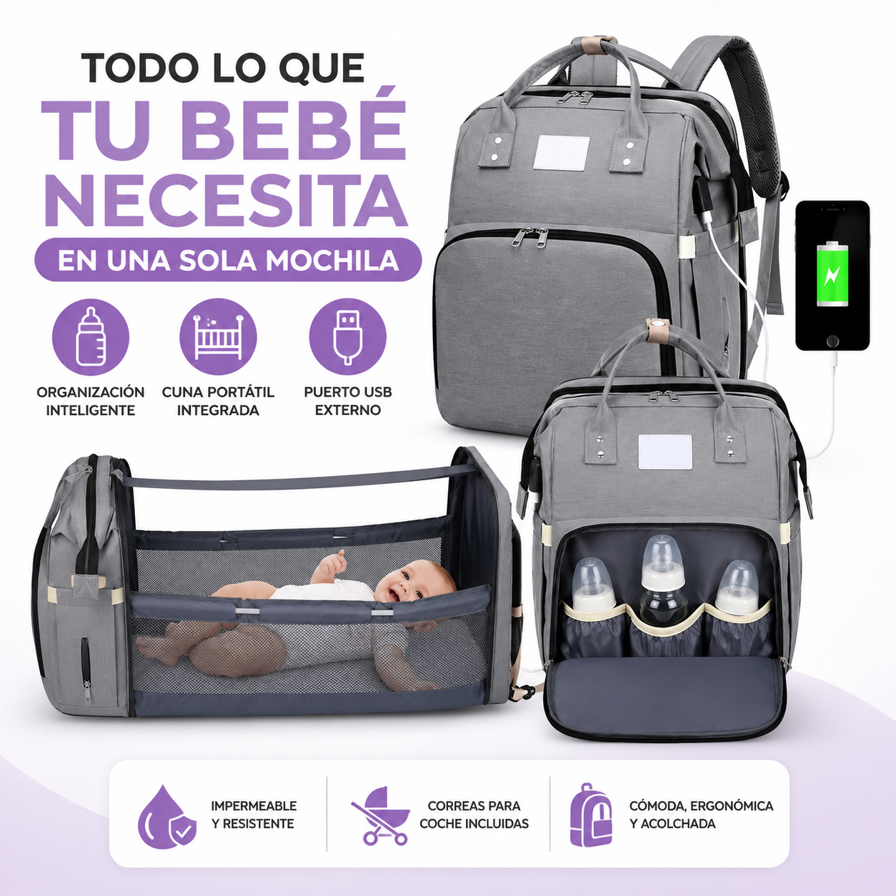 BOLSO MALETA PAÑALERA CON CAMBIADOR 3 EN 1