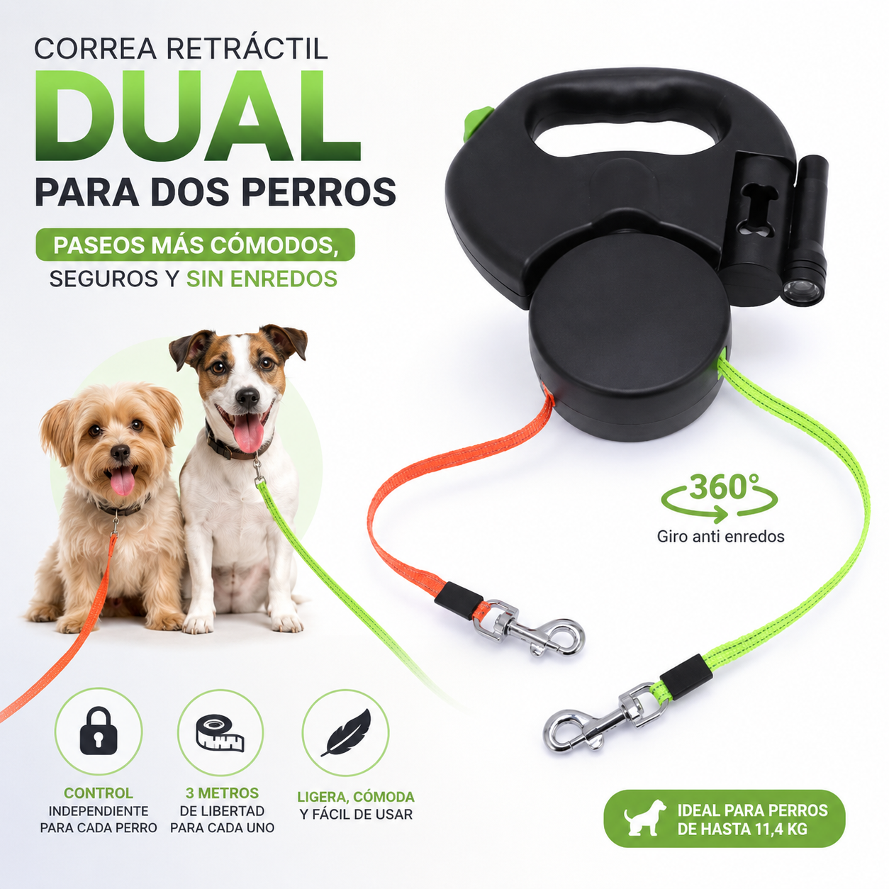 Correa para perros de doble tracción