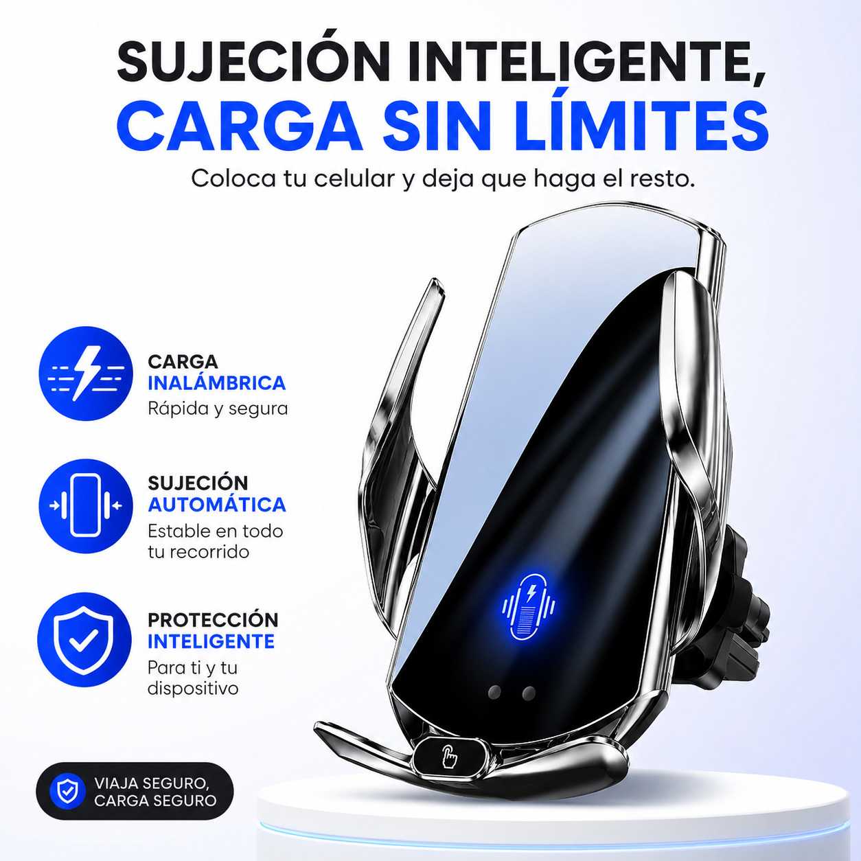 SOPORTE DE CELULAR PARA CARRO CON CARGADOR INALÁMBRICO