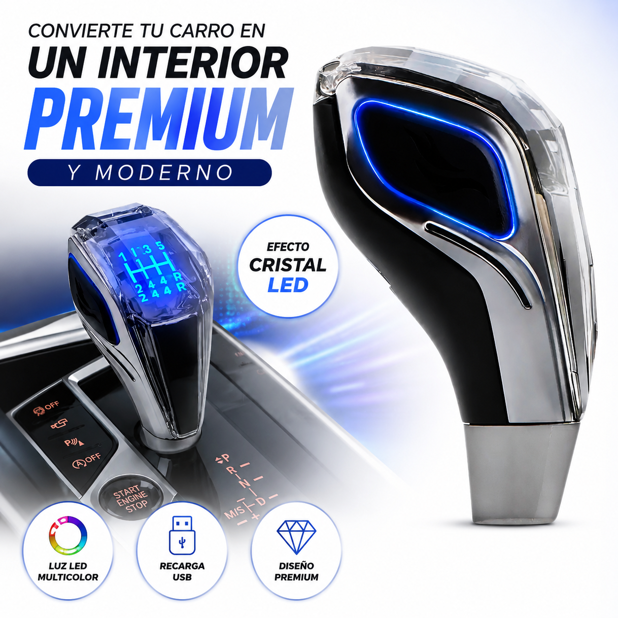 Perilla de cambios Led Cristal de Lujo.