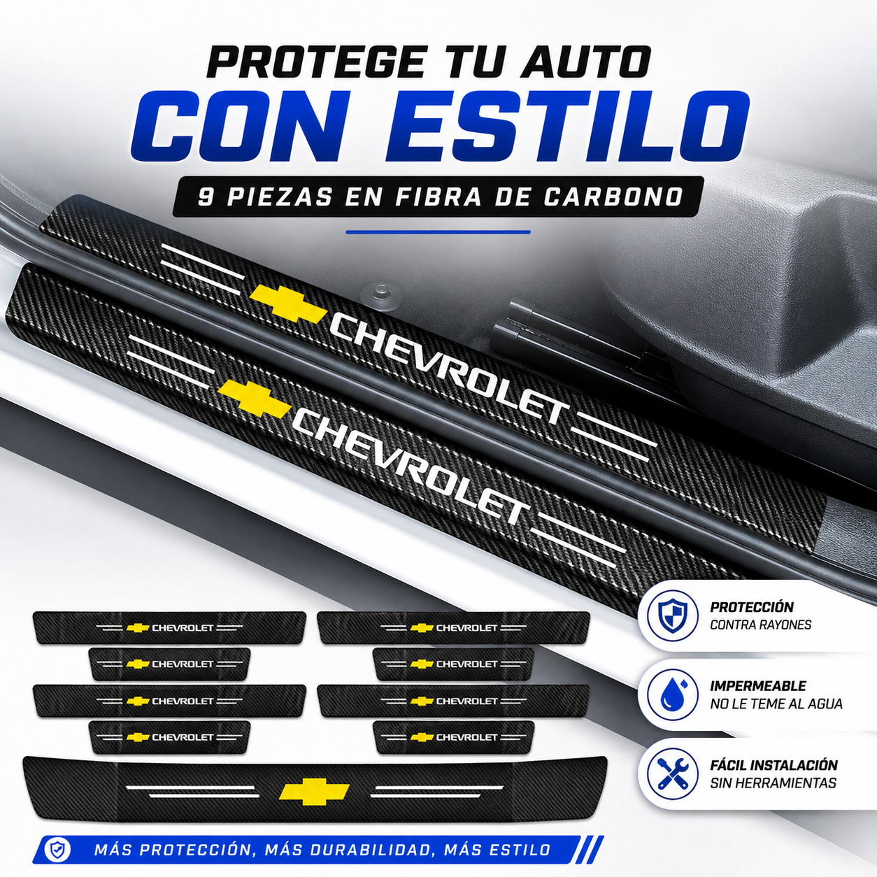 Kit protectores de estribos X9 Pzs-Textura de fibra de Carbono