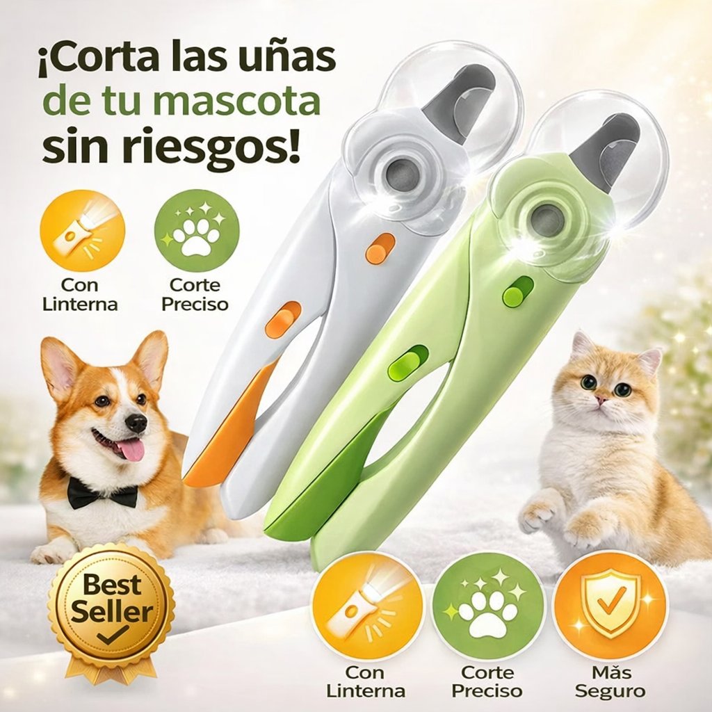 CORTAUÑAS PARA MASCOTAS CON LINTERNA-Con luz integrada y protector de seguridad para un corte preciso y sin riesgos. ✂️🐾