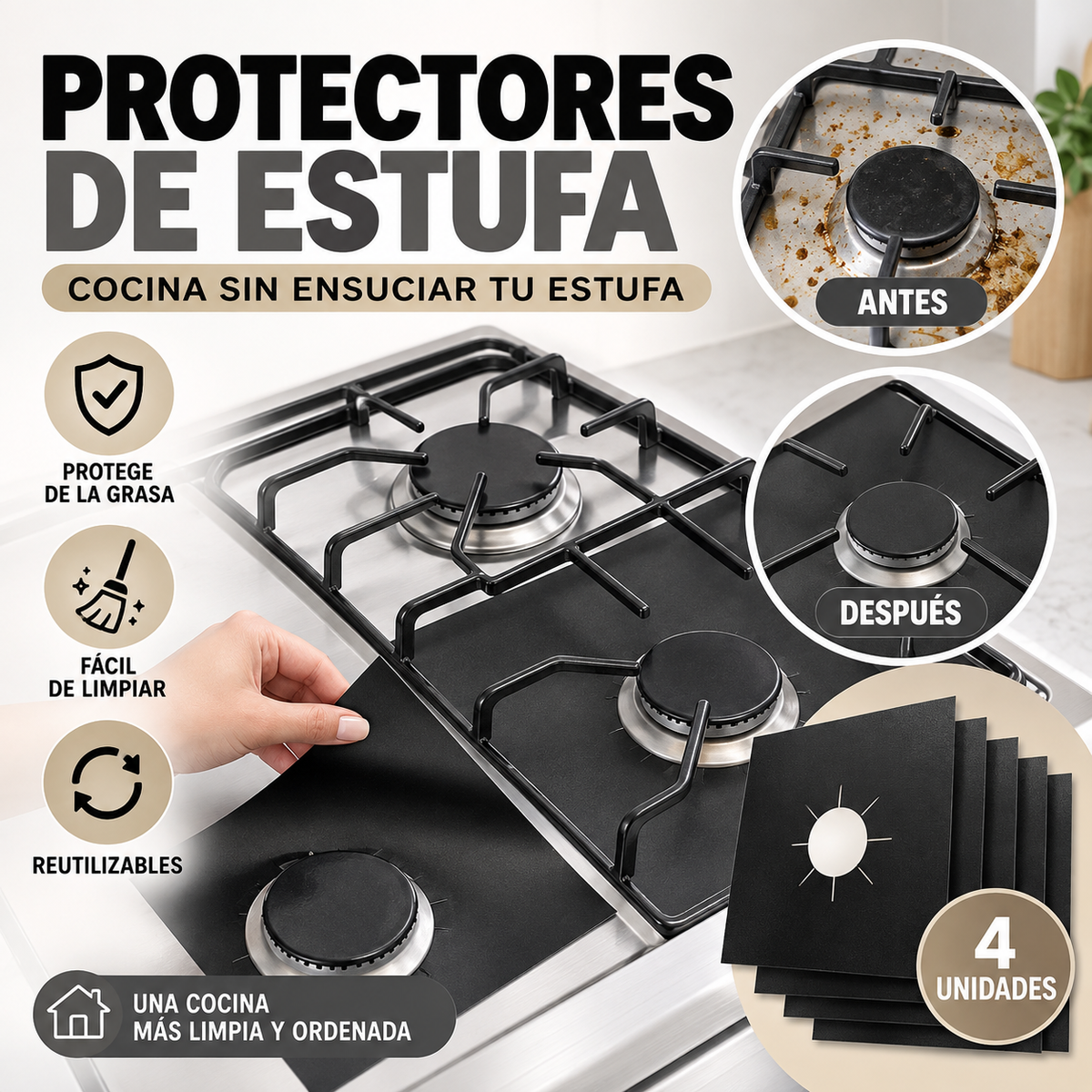 SET X 4 PROTECTORES DE ESTUFAS