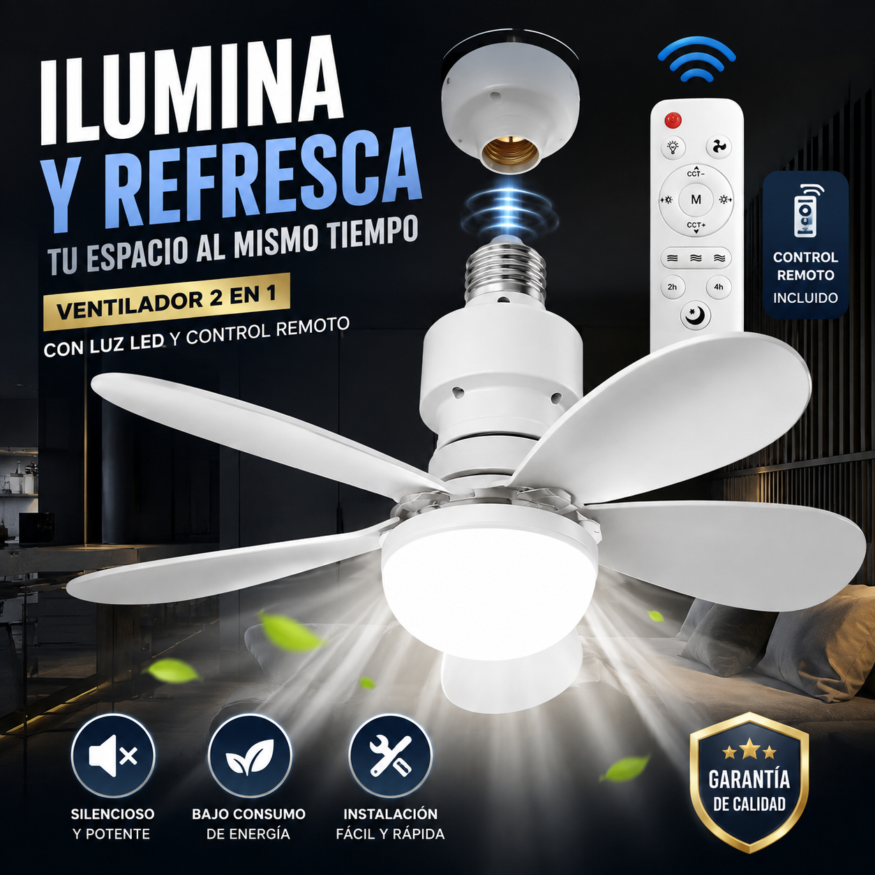 Ventilador de techo con Luz Led y control remoto