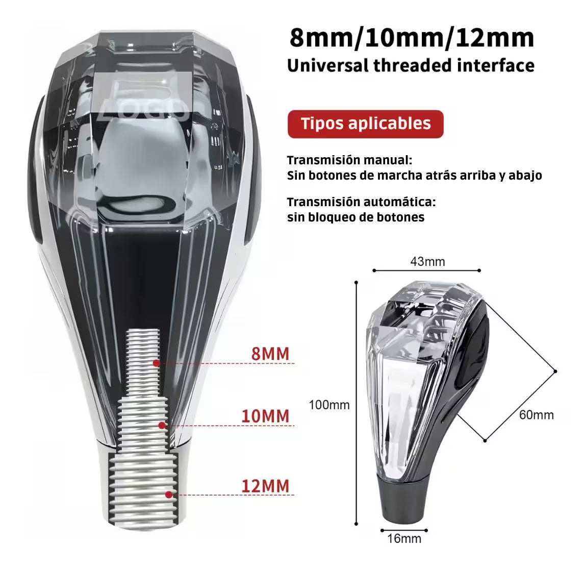 Perilla de cambios Led Cristal de Lujo.