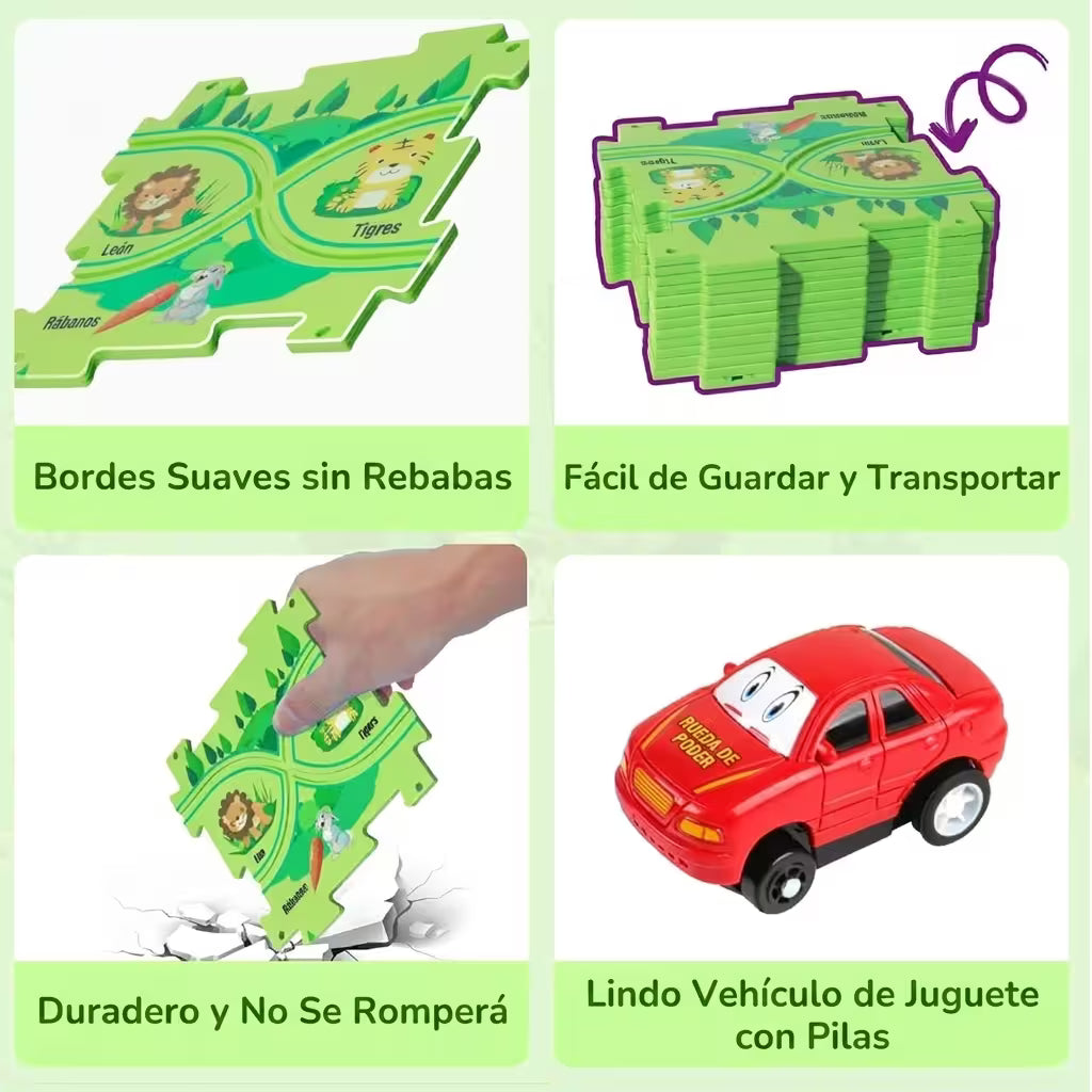Pista De Rompecabezas con Carrito (12 piezas + 12 accesorios +1 Carro)