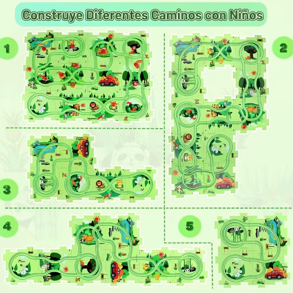Pista De Rompecabezas con Carrito (12 piezas + 12 accesorios +1 Carro)