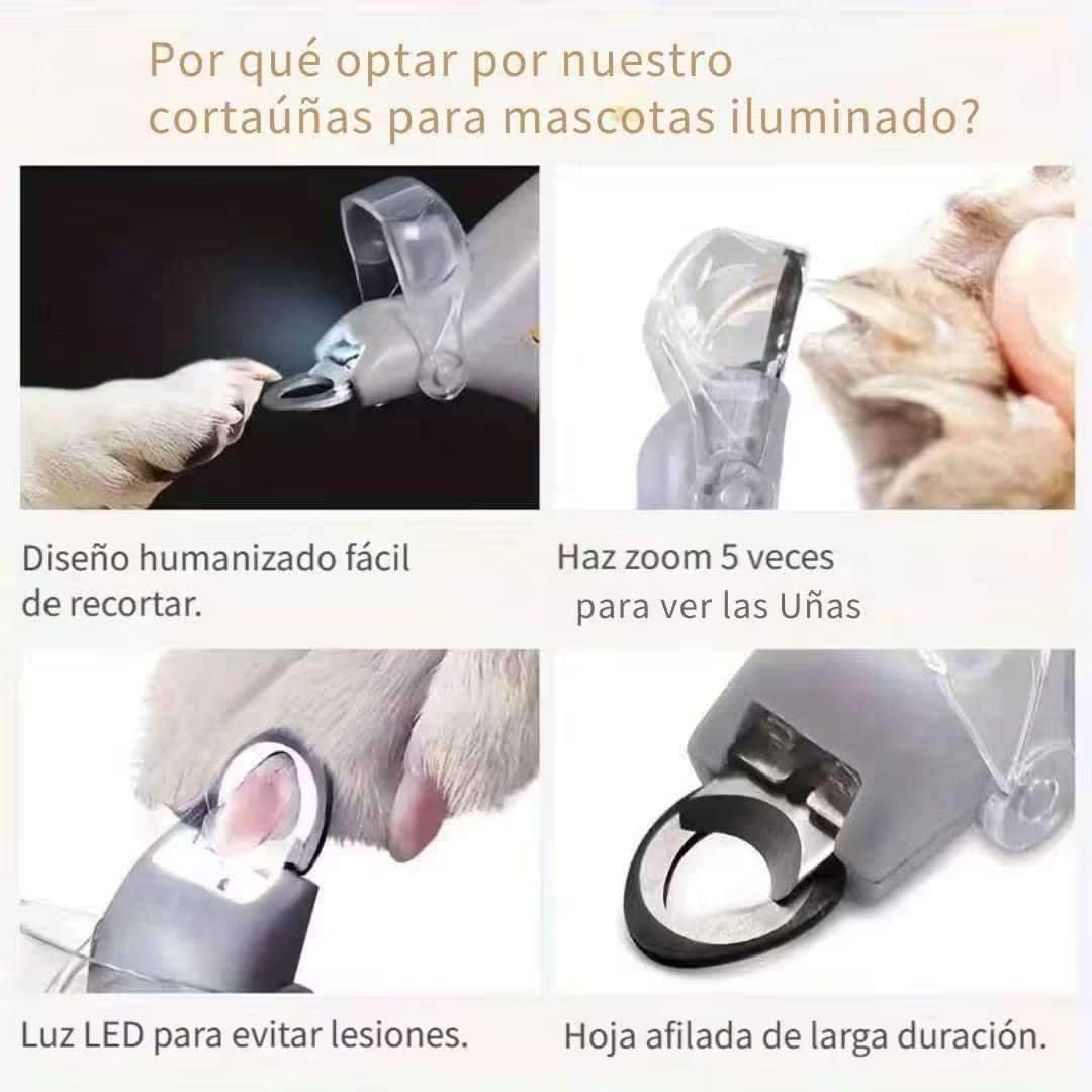 CORTAUÑAS PARA MASCOTAS CON LINTERNA-Con luz integrada y protector de seguridad para un corte preciso y sin riesgos. ✂️🐾