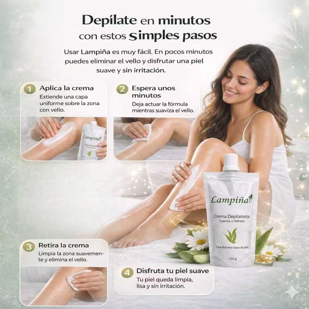 Crema depilatoria Lampiña Corporal 120g-Depilación rápida sin irritación, incluso en piel sensible.